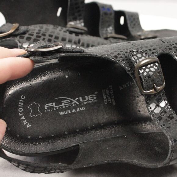 FLEXUS Sandals Comfort Italy Made Genuine Black Leather Anti-Shock Sz Women's 42 - Picture 9 of 12